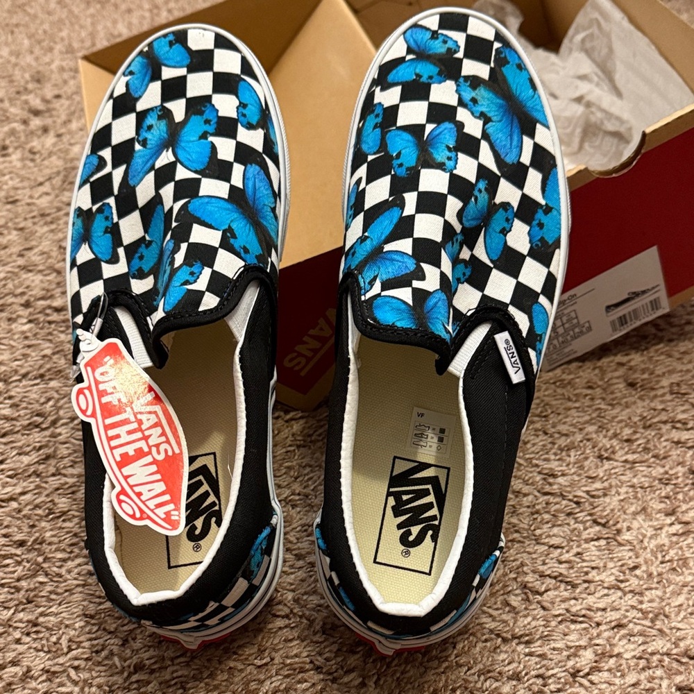 Vans Kids' Black and Blue Butterfly Checkered Sneakers